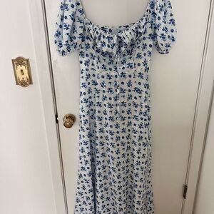Floral Blue and White Milkmaid Dress
